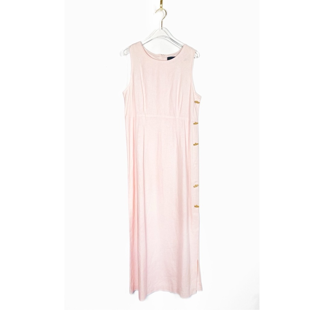 Sag Harbor Linen blend Blush Pink Sleeveless Maxi Dress Wood Buttons size 14